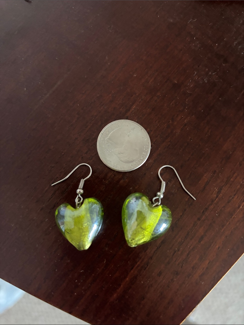 Green Heart Glass Drop Earrings - Women Jewelry